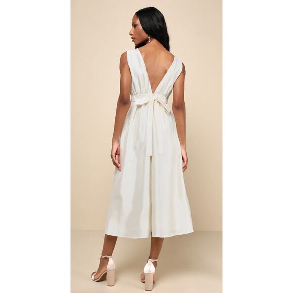 Lulus Ivory Sleeveless Bow Elegant Destiny Sleeveless Bow Midi Dress Size M - Picture 9 of 10